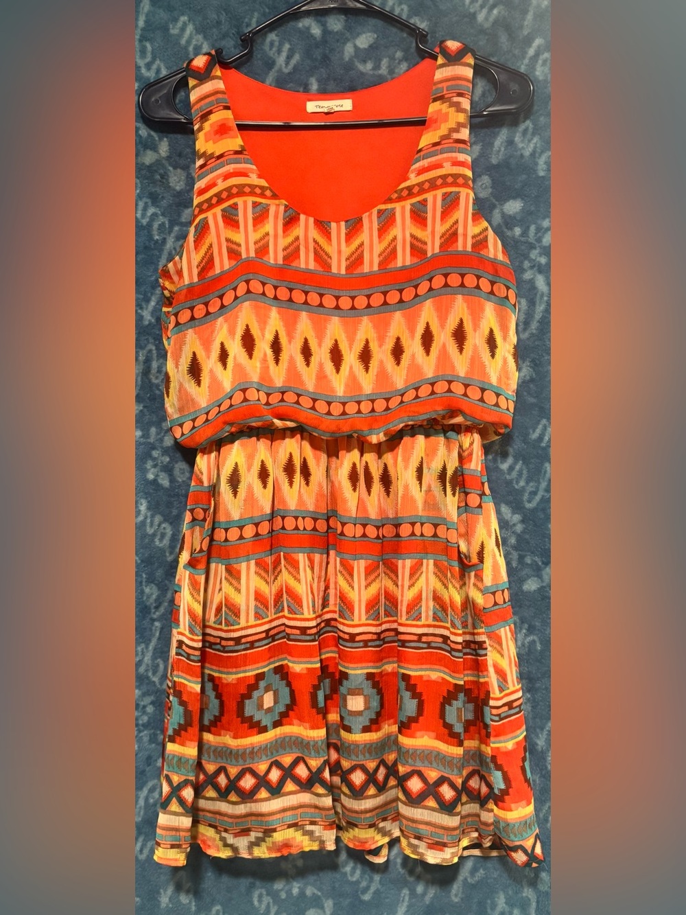 tea n rose Orange and Teal Patterned Sleeveless Top